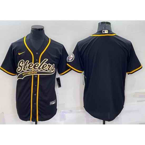 Men PITTSBURGH STEELERS Team Big Logo With Patch Cool Base Stitched Baseball Jersey Black